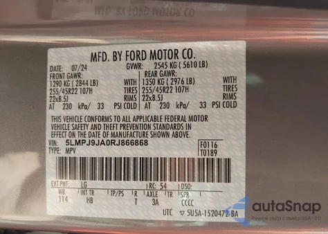 2024 Lincoln Nautilus Black Label из США, поврежденный, VIN 5LMPJ9JA0RJ866868